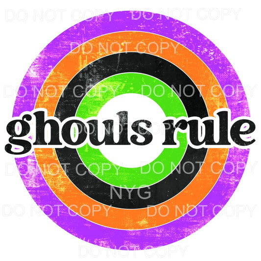 Ghouls Rule Purple Orange Black Green Circles Distressed 