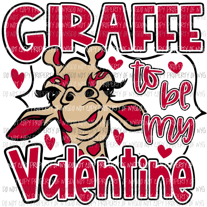 Giraffe To Be My Valentine red hearts Sublimation transfers Heat Transfer