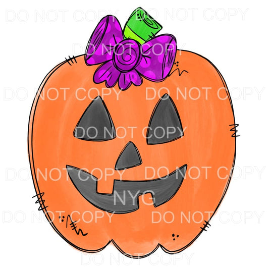 Girl Jack O Lantern Pumpkin Purple Bow Sublimation transfers