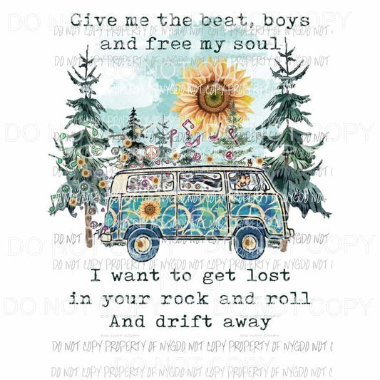 Give me the Beat Boys Van sunflowers Sublimation transfers Heat Transfer