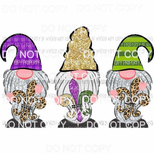 Gnomes trio Mardi Gras fleur de lis leopard gold green Sublimation transfers Heat Transfer