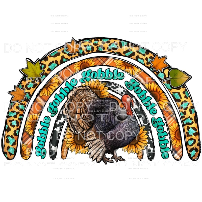 Gobble Gobble Thanksgiving Rainbow Turkey Sunflowers Plaid 
