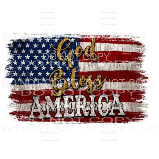 God Bless Ameica Gold Glitter American Flag USA #2077 