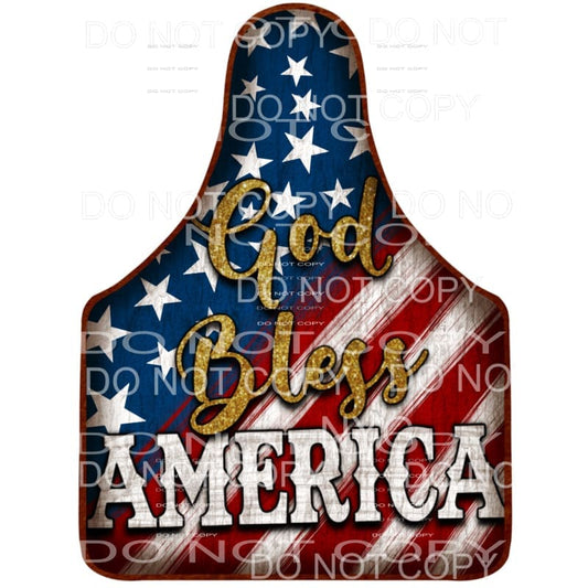 God Bless America 4th Of July Cow Tag Flag Gold Glitter 