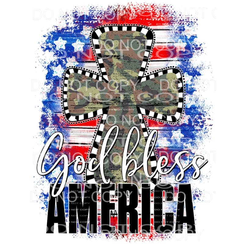 God Bless America Cross Camo Flag Stars 4th of July USA 
