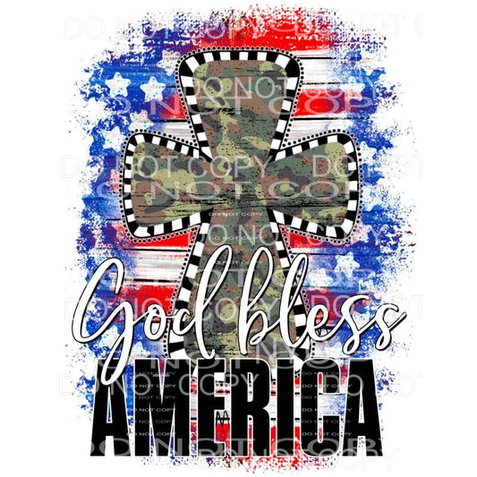 God Bless America Cross Camo Flag Stars 4th of July USA 