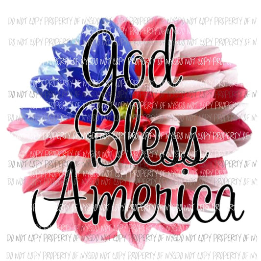God bless America Flower flag Sublimation transfers usa 4th of july america Heat Transfer