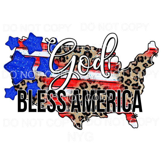 God Bless America USA Outline Flag Leopard 4th of July 