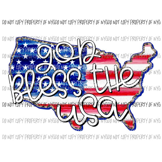 God Bless The USA American Flag Sublimation transfers Heat Transfer
