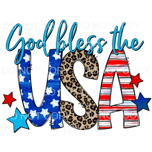 God Bless The USA Flag Leopard Stars Stripes 4th of July 