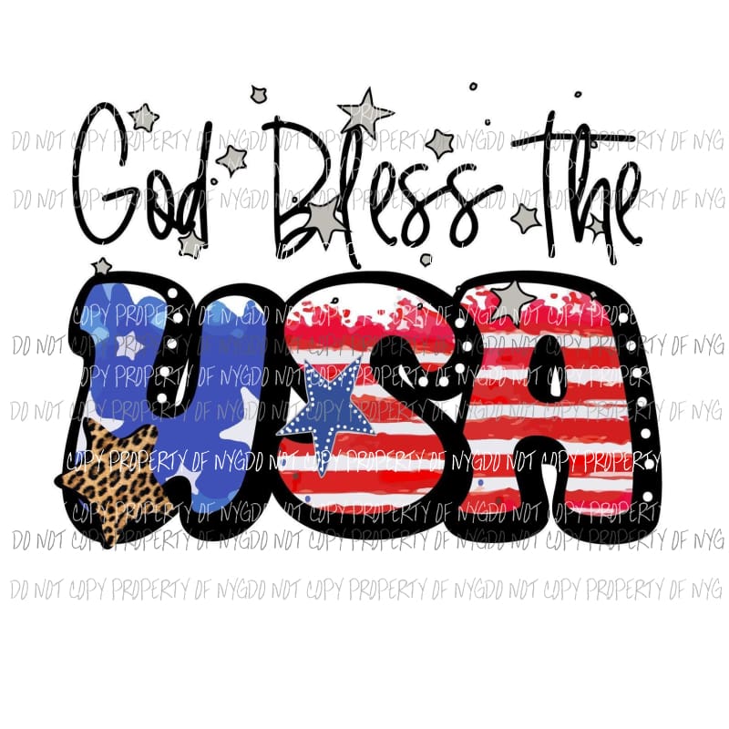 God Bless The USA leopard stars red white blue Sublimation transfers Heat Transfer