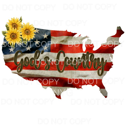 God’s Country USA American Flag Sunflowers Sublimation 