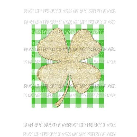 Gold Shamrock green plaid St Patricks Day Sublimation transfers Heat Transfer