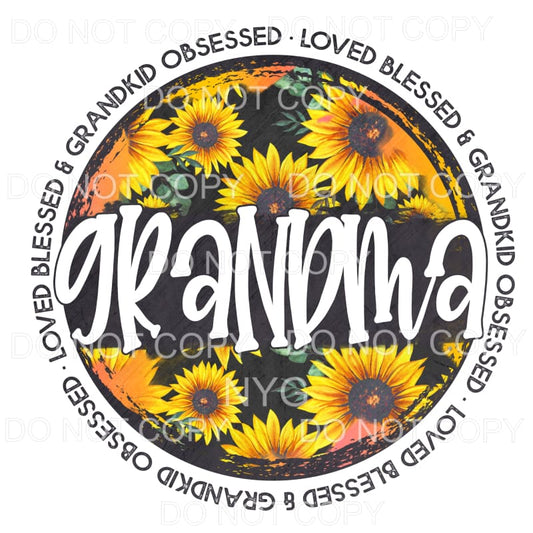 Grandma Sunflower Grunge Circle Sublimation transfers - Heat