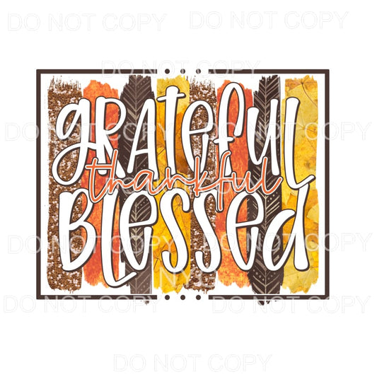 Grateful Thankful Blessed Fall Color Brushstrokes Framed 