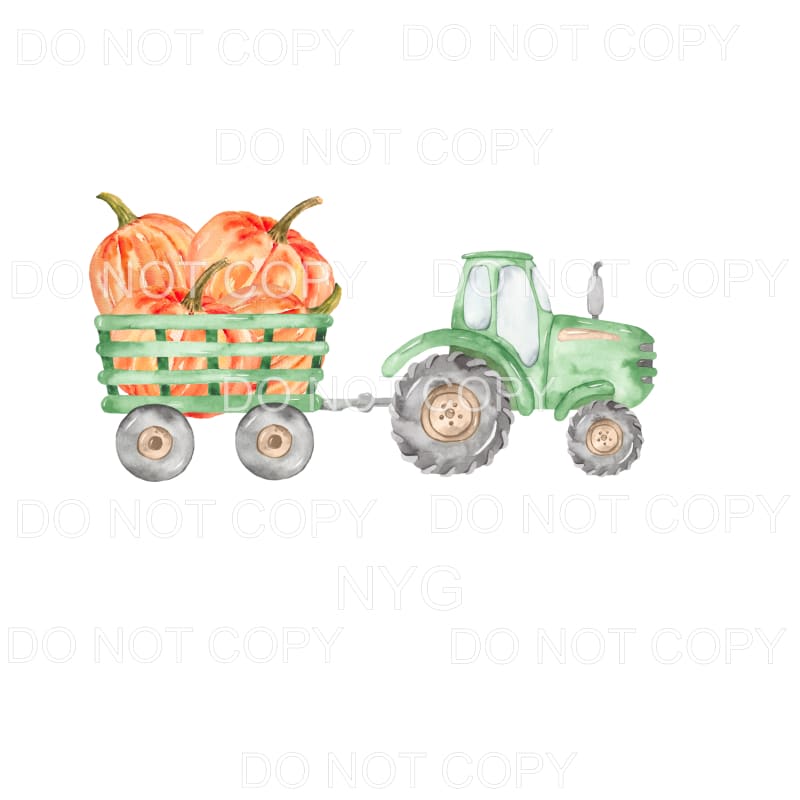 Green Farm Tractor Pulling Wagon with Pumpkins #1693 