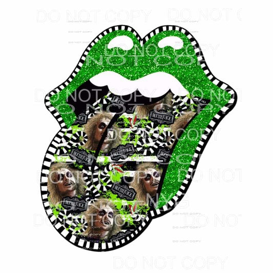 Green Glitter Lips BeetleJuice Tongue Black Stripes 