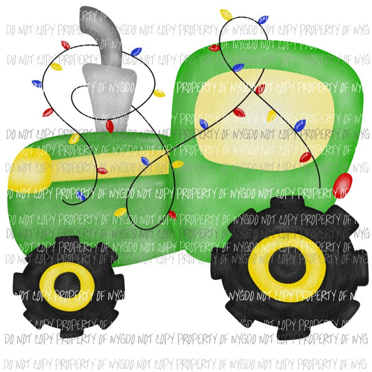 Green Tractor Christmas Lights Sublimation transfers Heat Transfer