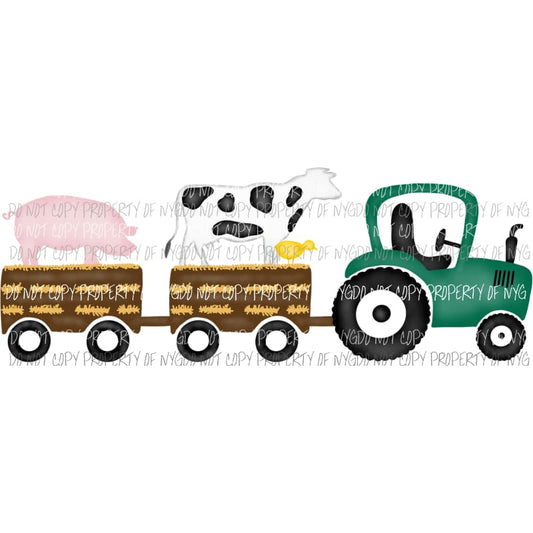 Green Tractor Farm Animals cow pig Sublimation transfers Heat Transfer