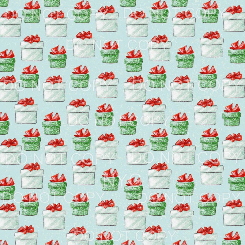 Green White Stripe Gift Red Bow Christmas Blue Background 