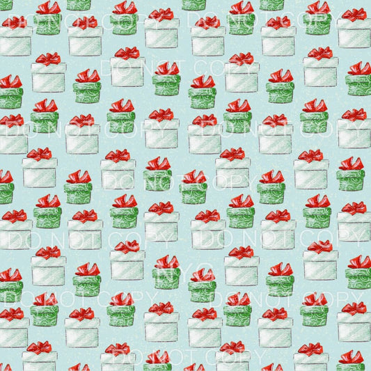 Green White Stripe Gift Red Bow Christmas Blue Background 