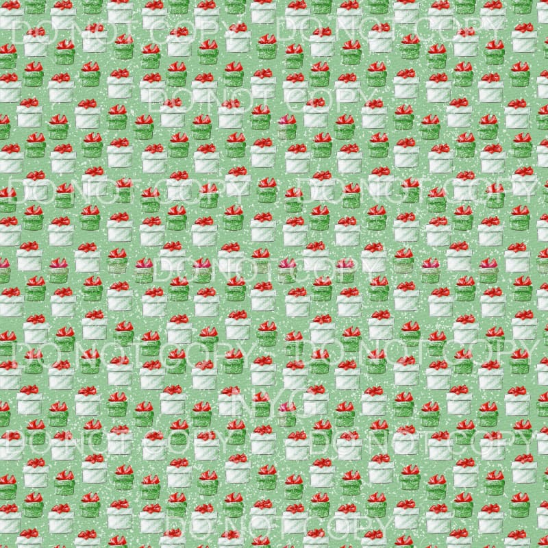 Green White Stripe Gift Red Bow Christmas Sheet #935 