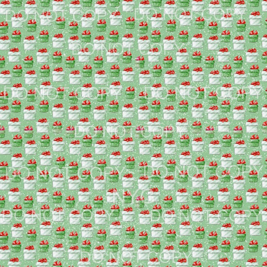 Green White Stripe Gift Red Bow Christmas Sheet #935 
