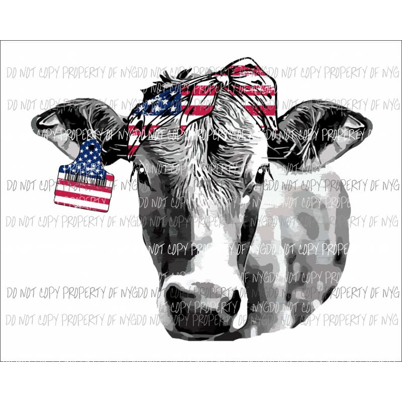 Grey Cow american flag tag and headband Sublimation transfers Heat Transfer