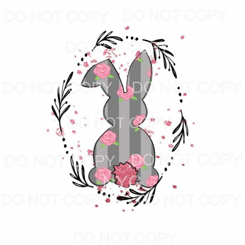 Grey Pink Floral Bunny Easter Sublimation transfers - Heat 