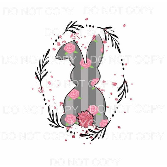 Grey Pink Floral Bunny Easter Sublimation transfers - Heat 