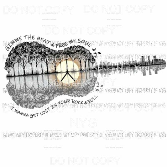 Guitar Gimme the beat n free my soul Sublimation transfers Heat Transfer