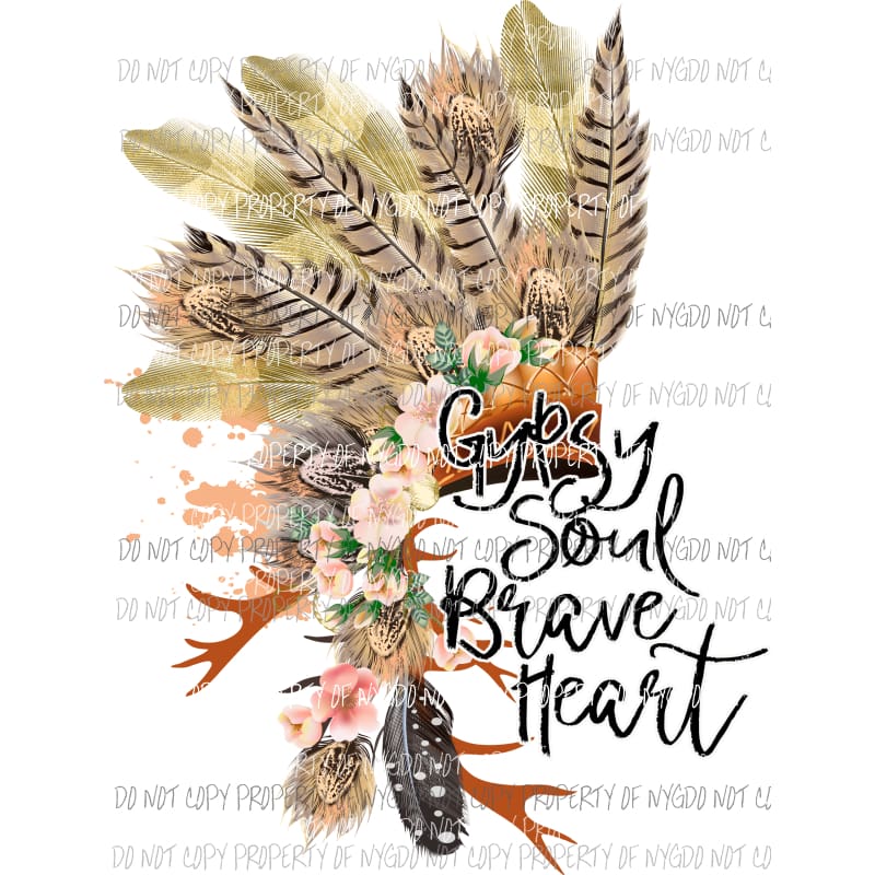 Gypsy Heart Brave Soul Feathers Sublimation transfers Heat Transfer