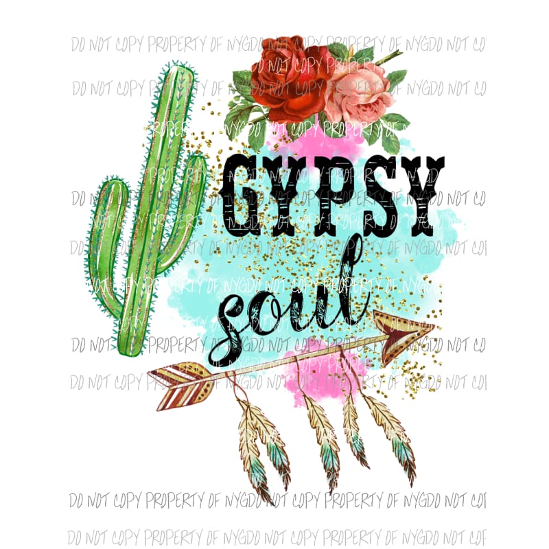 Gypsy Soul #1 arrow feathers roses cactus Sublimation transfers Heat Transfer