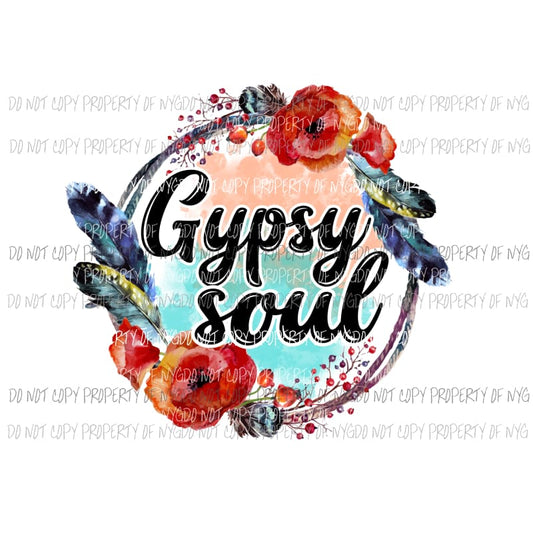 Gypsy Soul #2 circle flowers feathers Sublimation transfers Heat Transfer