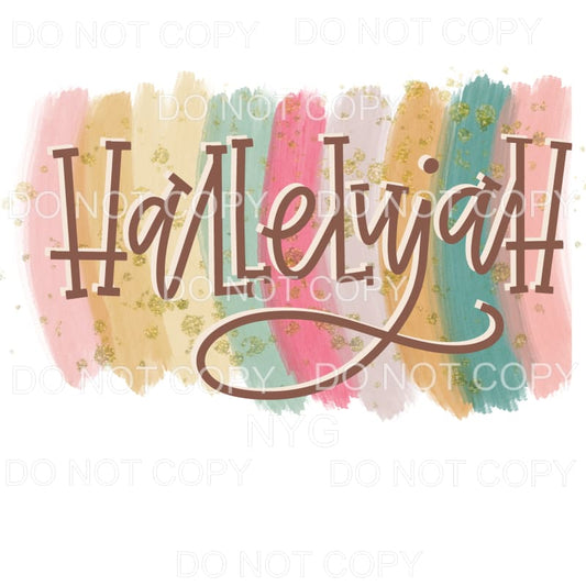 Hallelujah Gold Glitter Pastel Brushstrokes Sublimation 
