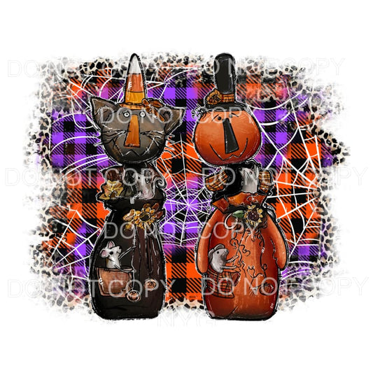 Halloween Black Cat Pumpkin Spider Web Leopard Plaid 