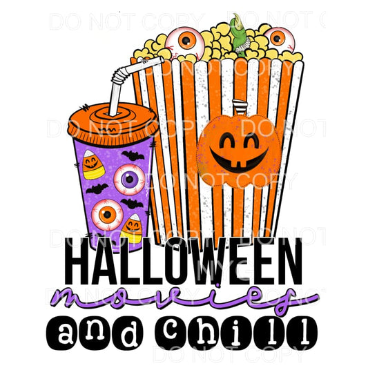 Halloween Movie And Chill Puruple Orange Drink Cup Popcorn 