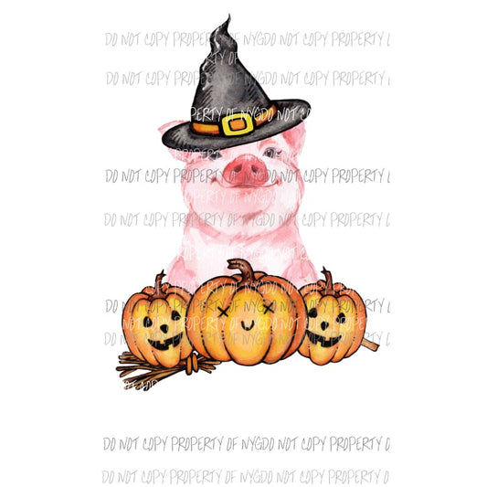 Halloween Piggy wearing witch hat pumpkins Sublimation transfers Heat Transfer