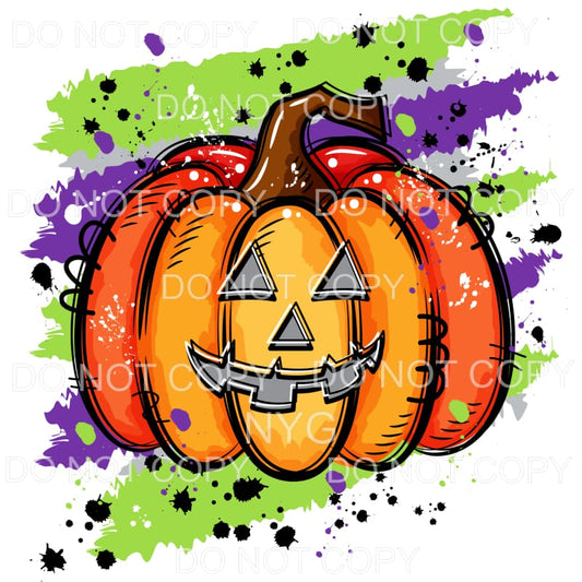 Halloween Pumpkin Jack O Lantern Purple Green Black Splatter