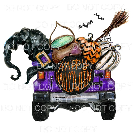 Halloween Purple Jeep Witch Hat Cauldron Pumpkins Glitter #1