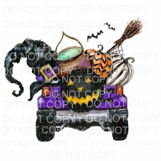Halloween Purple Jeep Witch Hat Cauldron Pumpkins Glitter #2