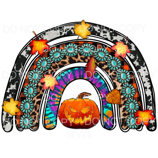 Halloween Rainbow Pumpkin Cow Print Turquoise Leopard Tie 