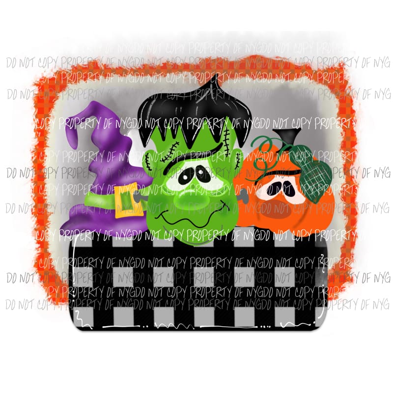 Halloween Trio Frankenstein pumpkin witch fall Halloween Sublimation transfers Heat Transfer