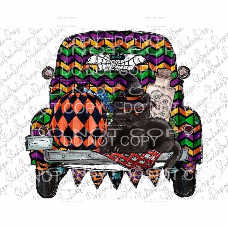 Halloween Vintage Truck Green Orange Purple Chevron Pumpkin 