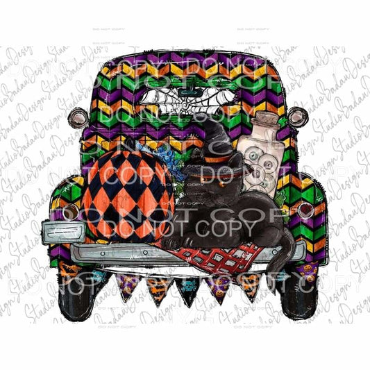 Halloween Vintage Truck Green Orange Purple Chevron Pumpkin 