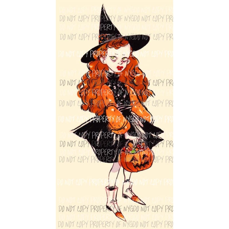 Halloween Witch watercolor red hair black hat Sublimation transfers Heat Transfer