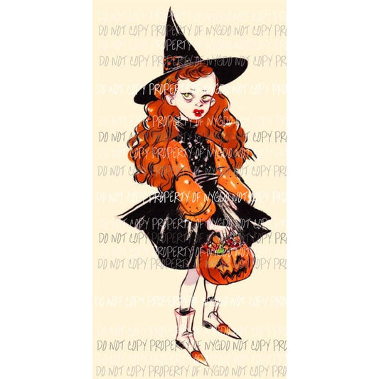 Halloween Witch watercolor red hair black hat Sublimation transfers Heat Transfer