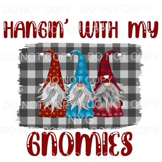 Hangin With My Gnomies Red Blue Plaid Background Sublimation