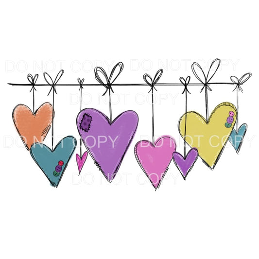 Hanging Hearts Pink Purple Yellow Blue Sublimation transfers