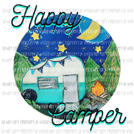 Happy Camper watercolor night scene circle Sublimation transfers Heat Transfer